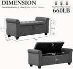 End of Bed Storage Bench for Bedroom, 49" Upholstered Storage Ottoman with Rolled Arms, Rivet Polyester Fabric Ottoman Bench for Bedroom, Living Room, Window, Entryway, Dark Gray