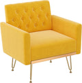 Olela Velvet Accent Chair with Arm for Living Room,Modern Armchair Single Sofa Cozy Tufted Upholstered Reading Side Chairs with Gold Metal Leg for Bedroom Decorate(1, Mustard Yellow)