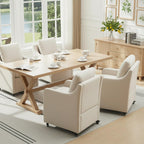 Rolled Dining Chair with Casters, Upholstered Modern Rolling Armchair with Wheels for Kitchen (1, Fabric Beige)
