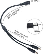 Litever Power Splitter, 2 Way, 1 Female Jack to 2 Male Plugs, 5.5mm x 2.1mm, 1:2, Y Adaptor Copper Cable, for CCTV Camera & LED Strip Lighting Power Supply Connector