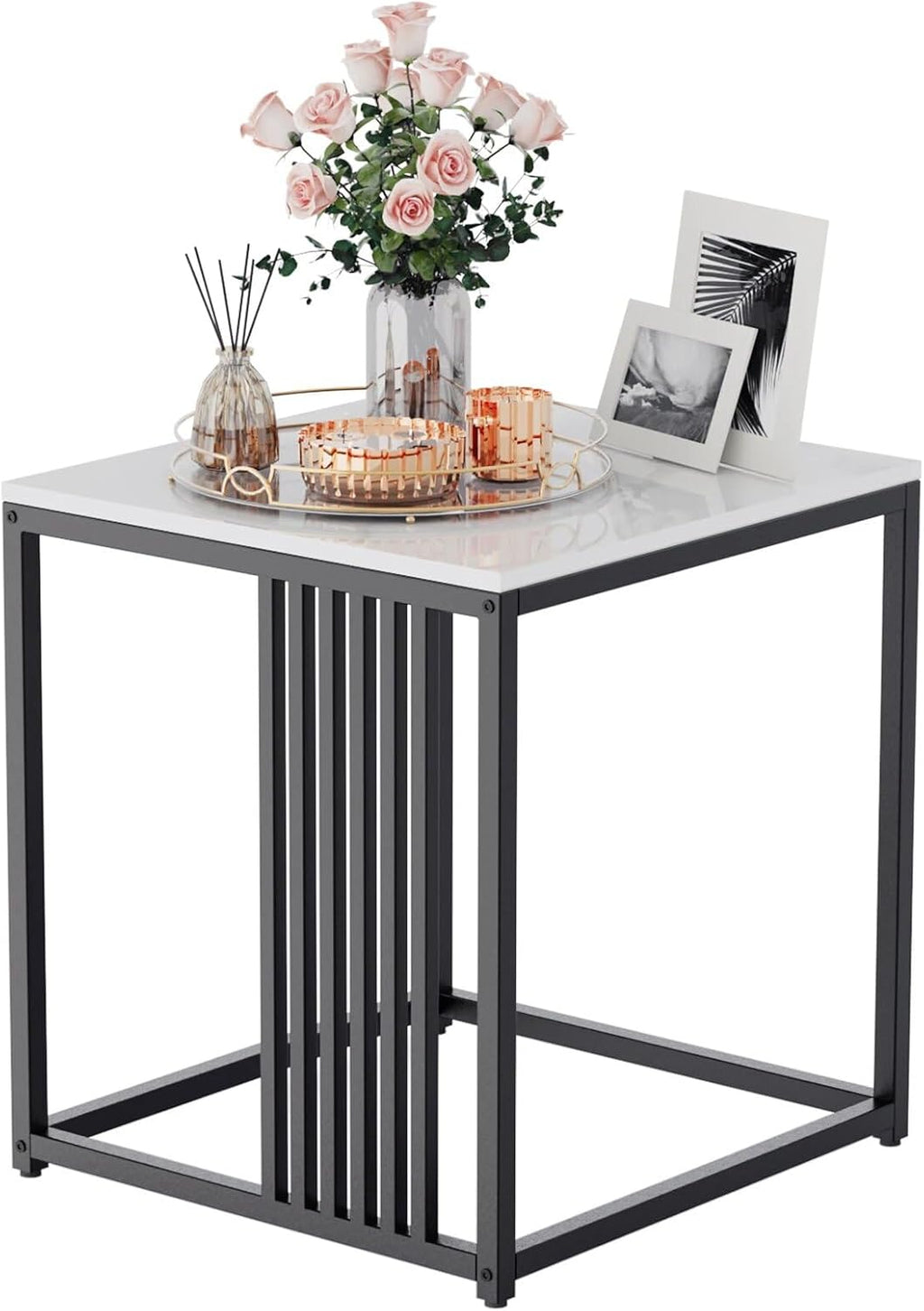 15.7W*15.7D*17.7H inch Solid Marble Coffee Table Sofa Side End Bedside Nightstand Furniture