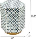 15x13'x18.5' Hexagonal Accent Table with Blue Capiz Design & Gold Base ?Elegant Side Table for Living Room, Bedroom, Office Decor