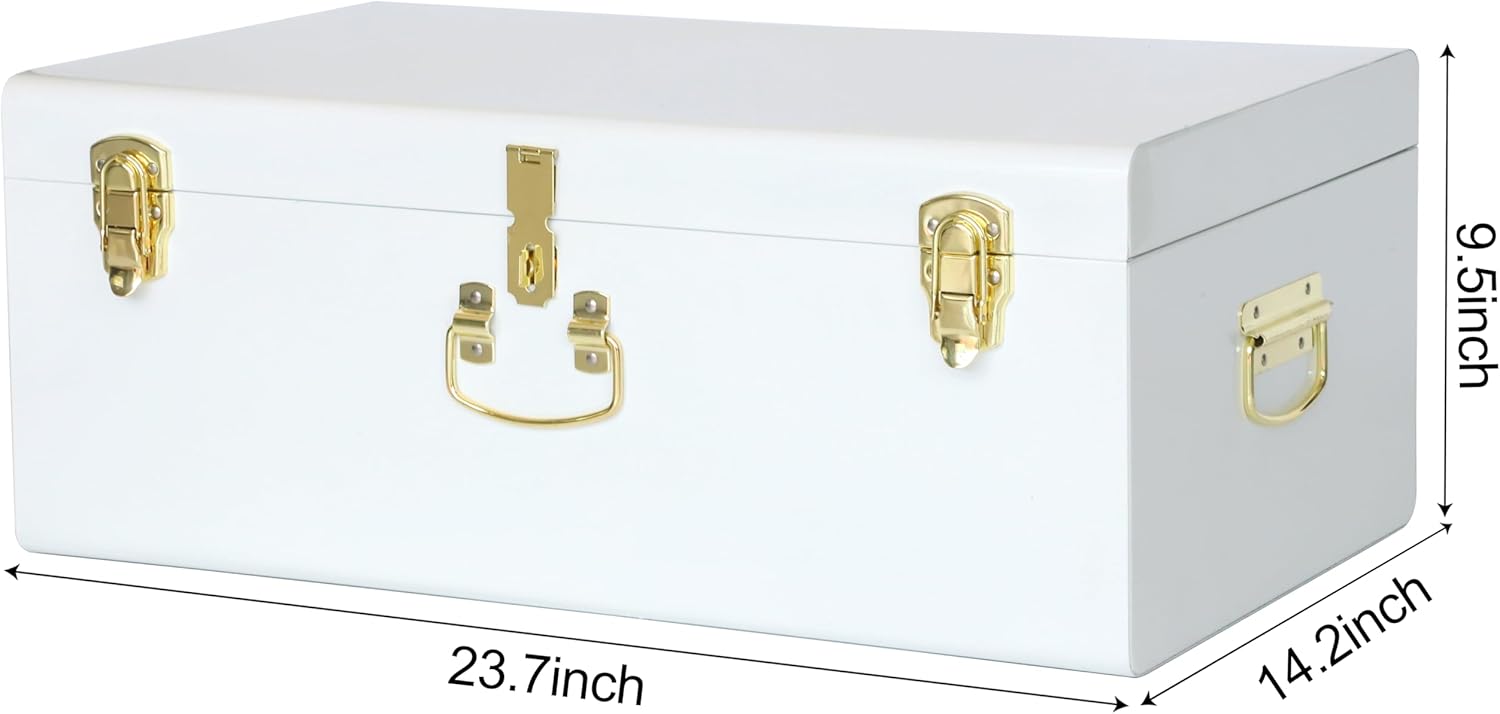 Vixdonos Large Metal Trunk Decorative Storage Box College Dorm Chest with Handle