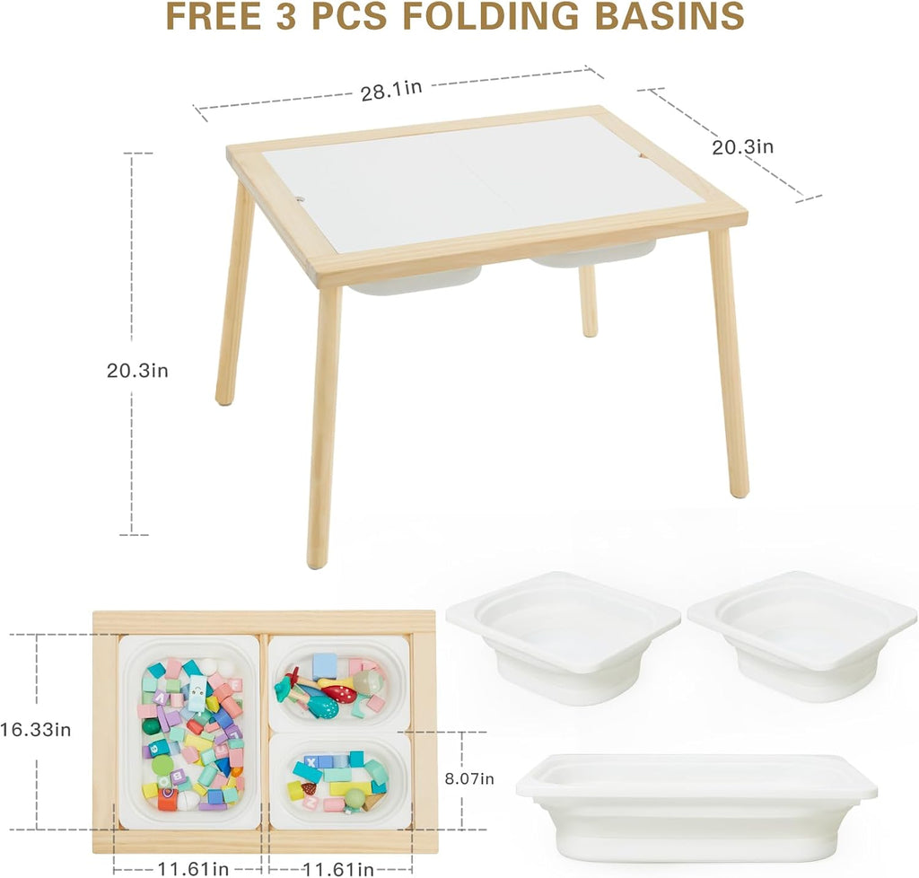 Frogprin Sensory Table for Toddlers 1-3, Kids Table with 3 Storage Bins Writable Lids, Sensory Activity Table, Play Sand Table for Indoor Outdoor