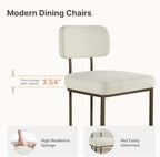 KISLOT Dining Chairs Set of 4, Upholstered Modern Kitchen Chairs with Ergonomic Backrest, Fabric Cushion & Wire Drawing Curve Metal Legs for Living Room, Restaurant, Café, Ivory, 2Boxs