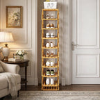 The 9-Tier No-Assembly Bamboo Rack, Foldable Accordion Corner Shoe Shelf, Collapsible Vertical Shoe Organizer with 3–9 Tier Options for Entryway,Closet and Small Spaces (Wood, 6 Tier)