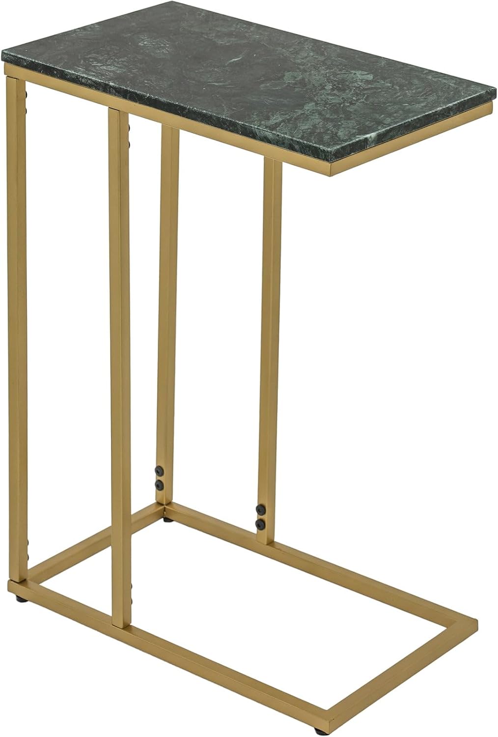 C Shape Table for Sofa with Green Marble Top | Decorative Side Table | End Table for Living Room | Gold Metal Frame | 16.25x9.5x24.75
