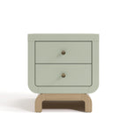 Storkcraft Santorini 2 Drawer Nightstand, Sage & Driftwood | GREENGUARD Gold Certified Nightstand for Kids Bedroom, Premium Wood with Curved Base, “Champagne” Metal Knobs