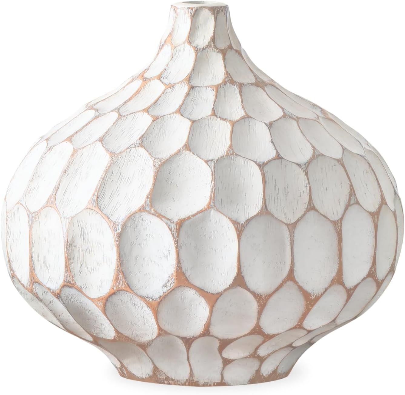 Torre & Tagus 9" Modern Rustic Textured Vase for Home Decor - Distressed Whitewash Farmhouse Terracotta Style Large Rustic Vase for Home Deco on Entryway Table, Fireplace or Wedding (Carved Divot)