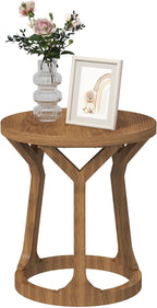 Round End Table Living Room, Rustic Side Table, 22" H Nightstand with Thick Top, Accent Tables for Bedroom Living Room Entryway, Natural
