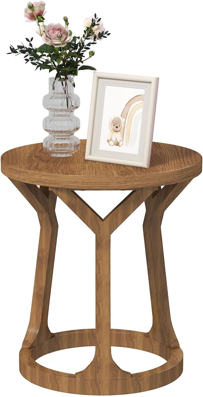 Round End Table Living Room, Rustic Side Table, 22" H Nightstand with Thick Top, Accent Tables for Bedroom Living Room Entryway, Natural