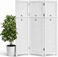 Short Room Divider 3 Panel, 51" H Modular Detachable Wall Partition, Louver & Solid Wood Privacy Screen for Clutter Concealing, Small Space Division for Home Office, White