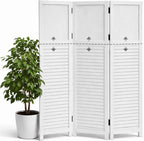 Short Room Divider 3 Panel, 51" H Modular Detachable Wall Partition, Louver & Solid Wood Privacy Screen for Clutter Concealing, Small Space Division for Home Office, White