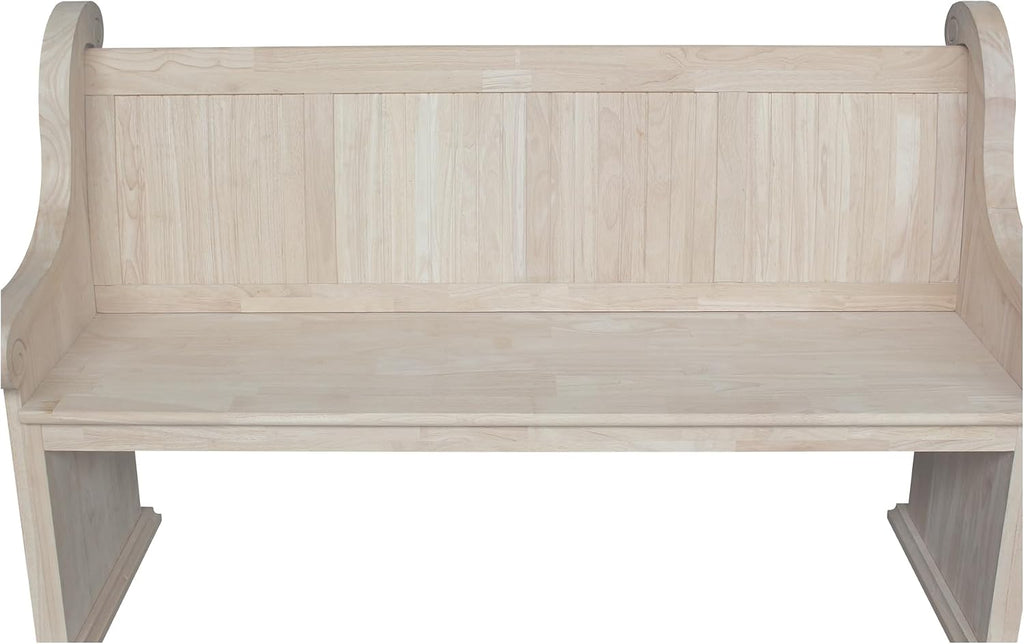 IC International Concepts, Sanctuary Bench, Solid Real Wood, Sturdy Parawood, Entryway/Dining/Living, Spacious Dimensions 58" W x 17.7" D x 18" H, 450 LBS Capacity, Paint/Stain Ready, Unfinished