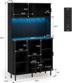 ONBRILL 71" Tall Wine Bar Cabinet with Storage, Fluted Wood Coffee Bar Cabinet with LED Lights, Modern Liquor Cabinet for Home with Wine Glass Racks, Large Home Bar for Living Room Kitchen