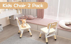 2 Pack Adjustable Kids Chair, 3 Height Levels Plastic Toddler Chair with Non-Slip Feet, 220lbs Load Capacity, Indoor Outdoor Home Kindergarten Chair for 3-8 Years Old-Natural