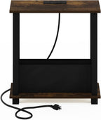 Furinno Turn-S-Tube 2-Tier Slim Narrow Side Table with Charging Station and Storage Bins, End Table, Night Stand, Bedside Table with USB and Type-C Charging Port, for Living Room, Bedroom, Amber Oak