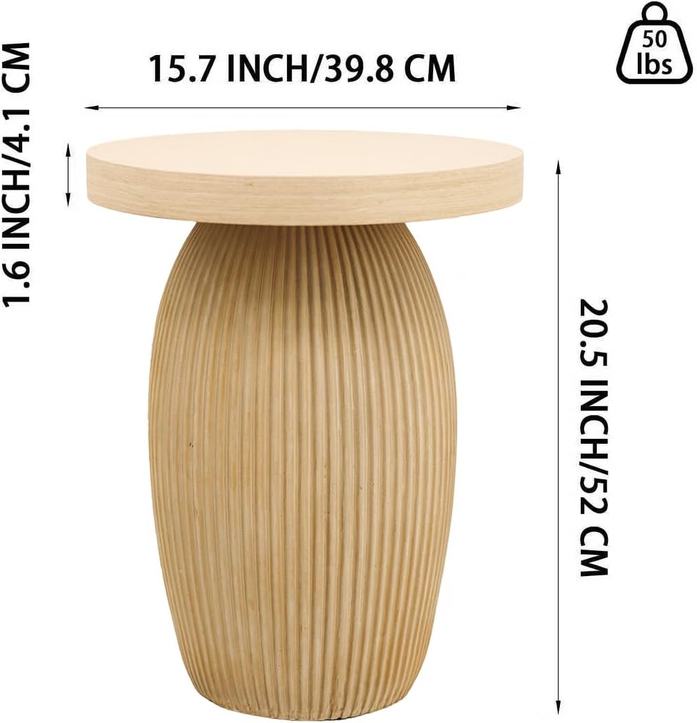 PARISLOFT Mushroom Accent Table, Bohemian Side Table with Light Wood Finish for Small Spaces, Rustic Nightstand or Farmhouse End Table, 15.7”x15.7”x20.5”