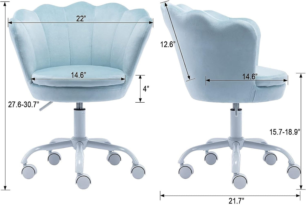 chairus Cute Kids Desk Chair Velvet Living Room Accent Armchair Upholstered Teens Vanity Chair with Seashell Back, Adjustable Swivel Children Study Chair for Computer Homework, Blue