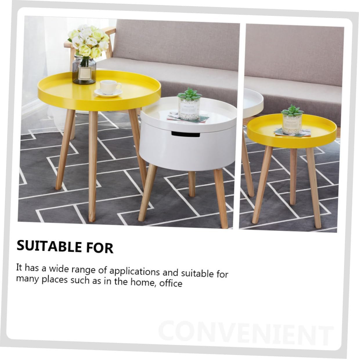 Nordic Style Mini Round Tea Table Small Yellow Sofa Side Table for Living Room Balcony and Bedroom