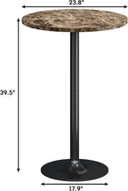 Flamaker Round Bistro Pub Table Modern Style Metal Base MDF Top Cocktail Bar Table Counter Bar Height for Pub, Dining Room, Party (2, Marble-Black)