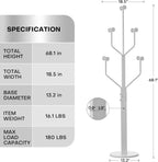 Coat Rack Freestanding Metal Coat Tree with 10 Hooks, White | Heavy Duty Standing Coat Rack, Stainless Steel Marble Base, Coat Hanger Stand for Bedroom Entryway Hallway, Hat, Bags