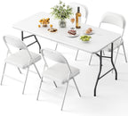 Folding Table and Chairs, 5ft Folding Table with Adjustable Height& PU Leather Padded Folding Chairs 4, Portable Table and Chairs Set for Indoor&Outdoor Party, Camping Use(White Table& White Chair)