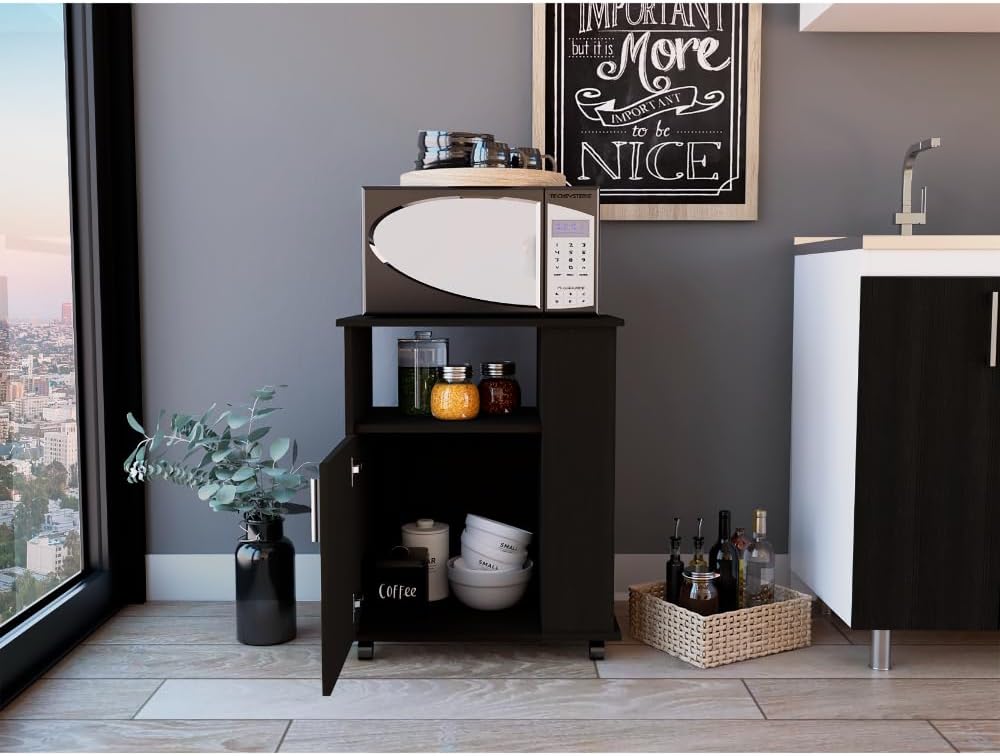 23.6" D*15.7" W*28.9" H Freestanding Kitchen Pantry with Open Shelf, Lower Single Door, Rectangular Storage Cabinet, Traditional, for Living Room, Dining Room, Black