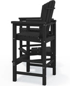KINGYES Tall Adirondack Chair Set of 2 with Double Connecting Trays, Outdoor HDPE Adirondack Barstools, High Airondack Chair with Wood Grain, Embossed Balcony Chair for Backyard, Black