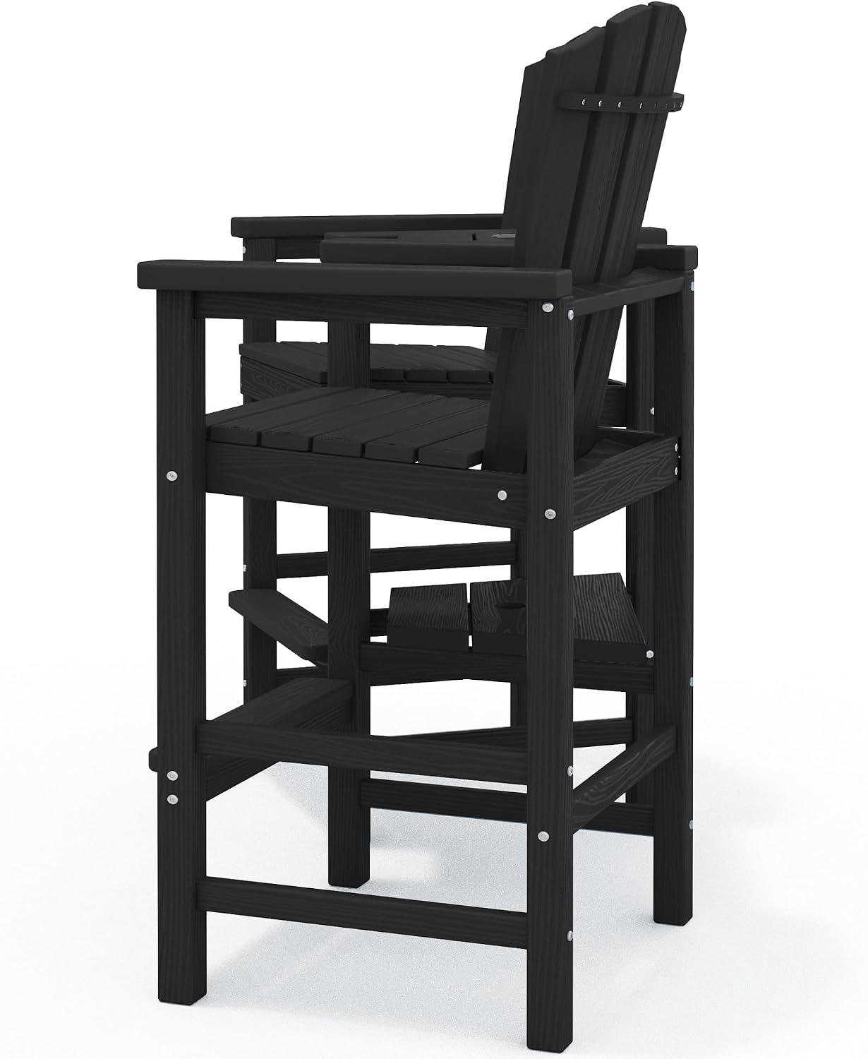 KINGYES Tall Adirondack Chair Set of 2 with Double Connecting Trays, Outdoor HDPE Adirondack Barstools, High Airondack Chair with Wood Grain, Embossed Balcony Chair for Backyard, Black