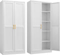 SteeLoong Kitchen Pantry Cabinet,71”White Metal Pantry Storage Cabinet with Doors and 4 Adjustable Shelves,Kitchen Cabinet with 2 Gold Handles,Tall Cabinet for Livingroom,Pantry, Bathroom,Kitchen