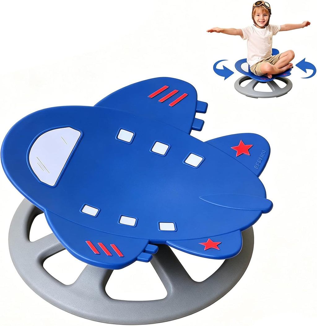 BABAMU Swivel Sensory Spinning Chair,Sensory Activity Toy for Kids,Carousel Spin Sensory Chair Metal Base Non-Slip Rocking Chair Wobble Stool (Deep Blue)