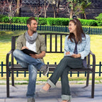 Black 50in Outdoor Steel Benches Powder-Coated 2-Person 500lbs Capacity Garden Deck Backyard