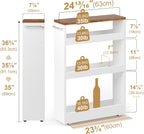 TEAMIX 4 Tier Slim Rolling Storage Cart with Wheels, 24.8D x 7.9W Inches, Height Adjustable, Deeper Utility Cart with Handle Narrow Shelf Organizer for Kitchen Laundry Bathroom Pantry Office (White)