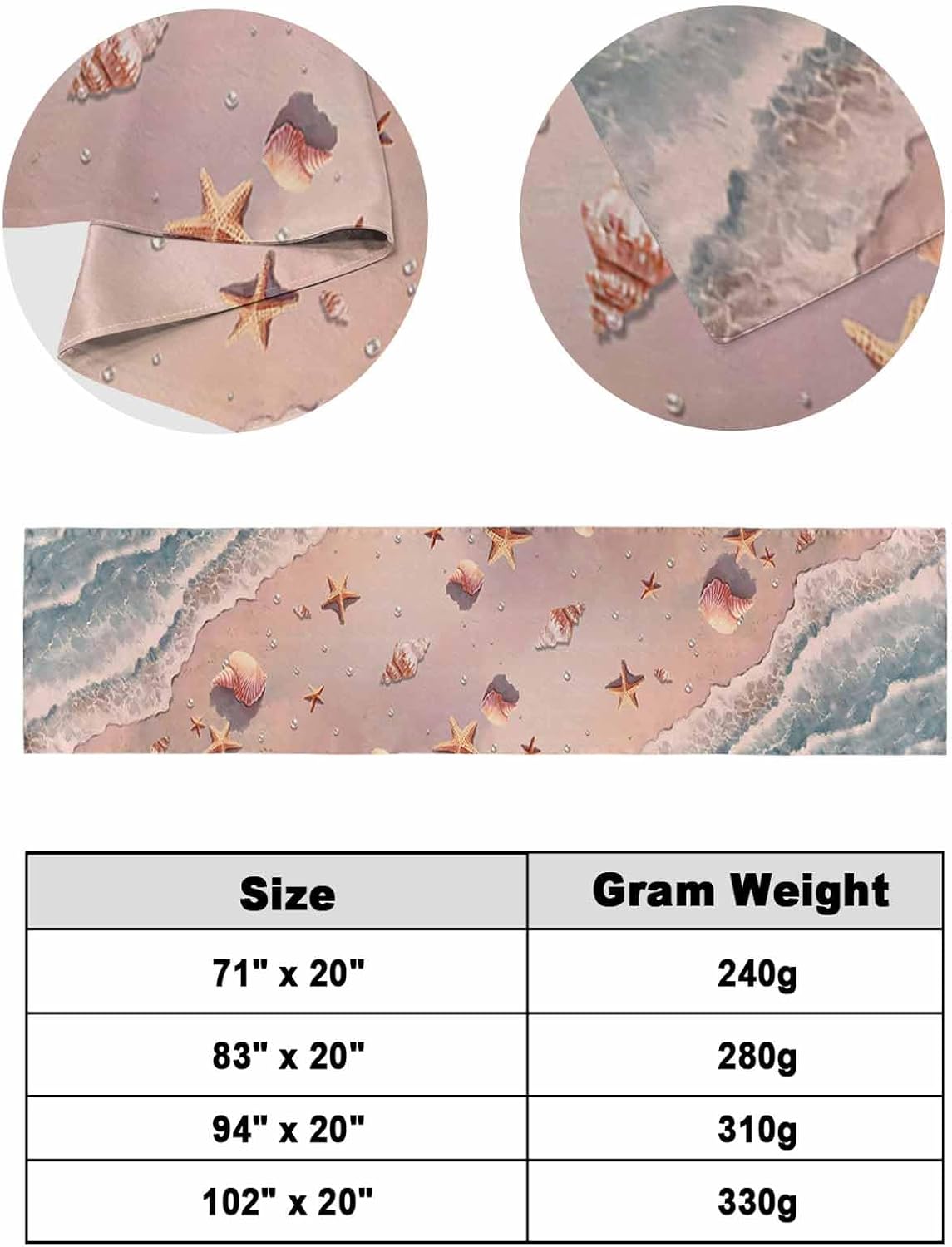 Summer Beaches Bed Runner for King Size Bed, 102"x20" Nautical Ocean Pink Wave Sea Nut Starfish Pearl Luxury Bed Runners & Scarves Decorative Bedding Scarf Protector Slipcover for Home Hotel