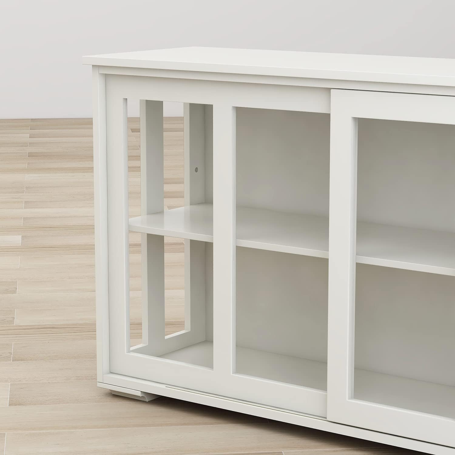 White Sideboard Buffet Cabinet with Sliding Glass Doors, Storage Credenza with Adjustable Shelves, Kitchen Pantry Cupboard Console Cabinet for Dining Room Living Room Entryway