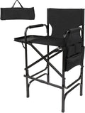 mefeir 30" Tall Directors Chair Black Folding with Side Table Storage Bag,Portable Makeup Artist Bar Height, Aluminum Frame 300 lbs Capacity, 19.2" D x 23.6" W x 45.6" H