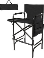 mefeir 30" Tall Directors Chair Black Folding with Side Table Storage Bag,Portable Makeup Artist Bar Height, Aluminum Frame 300 lbs Capacity, 19.2" D x 23.6" W x 45.6" H