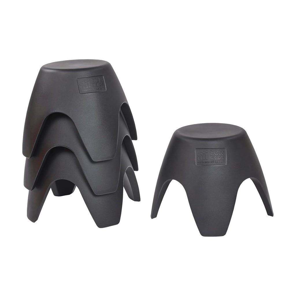 ECR4Kids Ayana Stackable Plastic Stool Seating Set, Children's Furniture, Black, 4-Pack