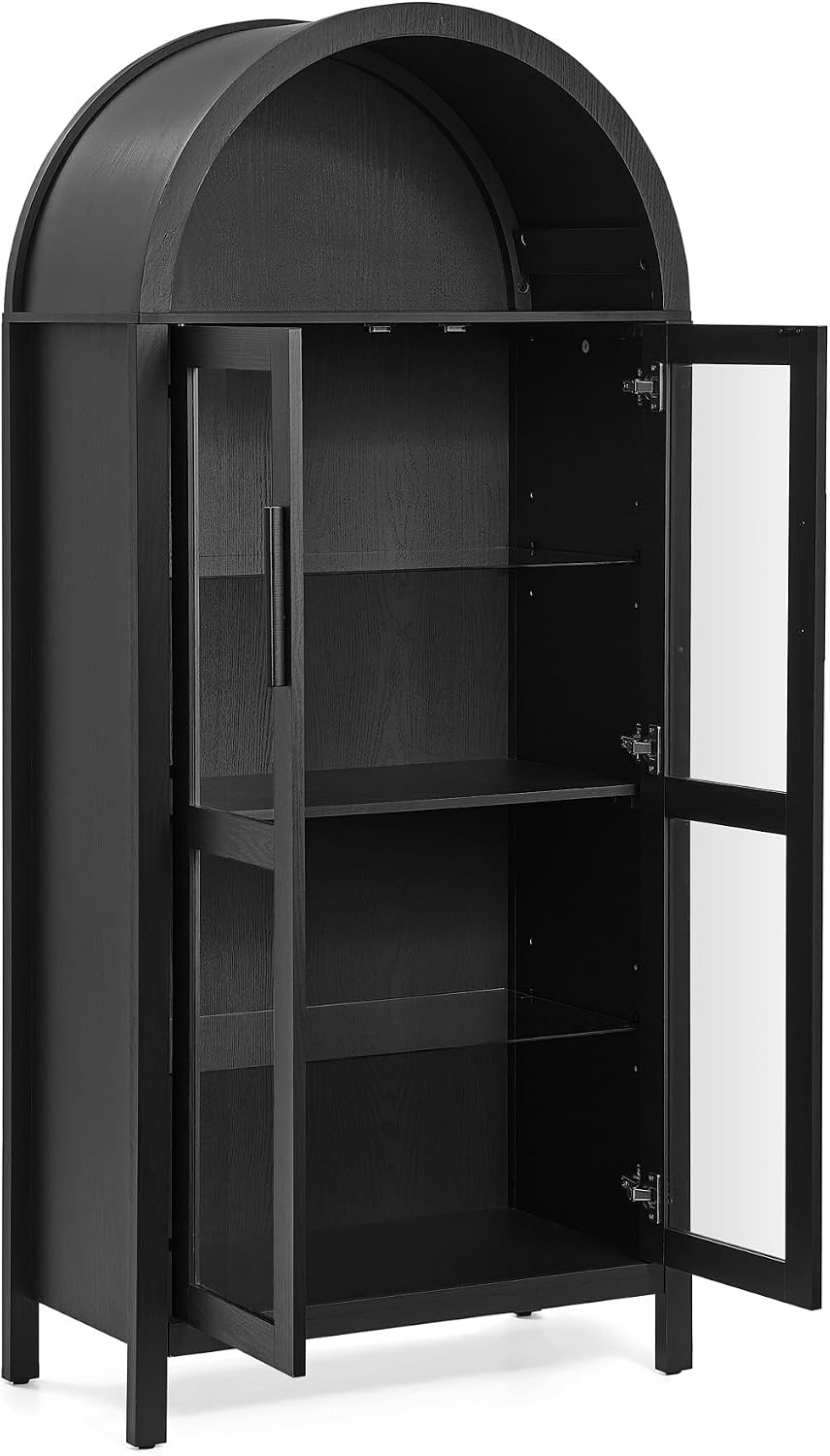 Polibi Arched Kitchen Cabinet with Light, Modern Retro 67" H Storage Display Cabinet with Adjustable Shelves & Glass Doors, for Living Room & Entryway,Black