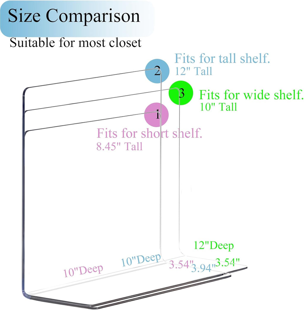 Acrylic Shelf Dividers for Closet Organization: 10" Tall Clear Closet Dividers for Shelves - Free-Standing Shelf Separators for Clothes Sweater Purse