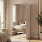 FUFU&GAGA Wardrobe with Mirror Door & Drawers, White Mirror Wardrobe Closet | Full Length Mirrored Armoire, Shelf, Hanging Rod, Clothes Storage Cabinet for Bedroom Cloakroom, 31.5”W x 19.7’D x 70.9”H