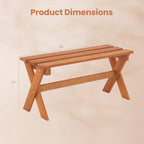 Tangkula Outdoor Wood Bench Backless, Patio Dining Bench with Teak Oil Finish & Slatted Seat, X-Shaped Frame, Farmhouse Wooden Bench Plant Stand, Outside Bench for Porch, Garden, Entryway (1)