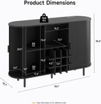 55 Inch Fluted Wine Bar Cabinet, Liquor Cabinet with LED Light, Coffee Bar Cabinets with Storage, Mid-Century Modern Sideboard Cabinet with Charge Station Wine Racks for Kithcen (Black)