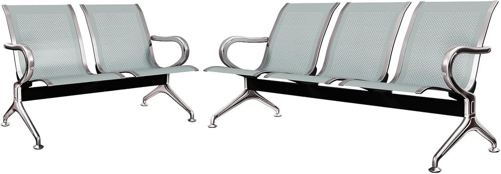 Kinsuite 5 Seat Waiting Room Chairs - Airport Reception Chairs with Arms Metal Reception Bench Seating Lobby Chairs for Business Office Hospital Bank Airport Market, Silver