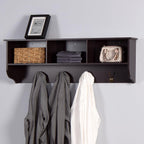 38.6inch Wall Mounted Entryway Coat Rack with Storage Shelf 4 Dual Hooks Wooden Storage Living Room Wall Cabinet with 3 Cubbies Space Saving Hanging Shelf for Hats Bags Coats (Espresso)
