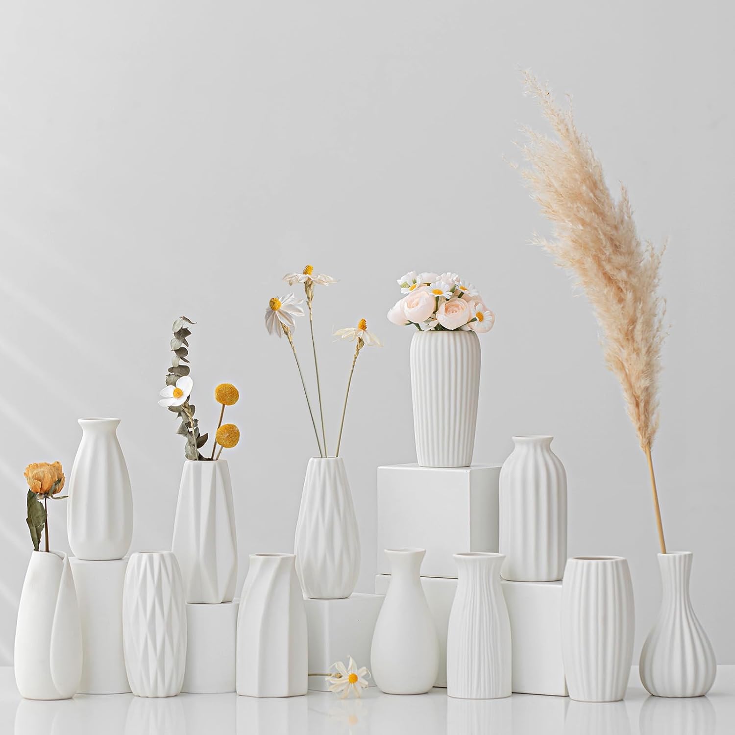 White Ceramic Vase Set of 12,Small Vases in Bulk for Flowers,Mini Vases for Centerpieces,Modern for Floral and Pampas Grass,Boho for Wedding,Party,Table Christmas Home DecorDIY Gifts