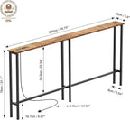 Keelian 78" Narrow Console Sofa Table with Power Outlets & 2 USB Ports, Metal Frame, Rustic Brown, Perfect for Hallway, Office, and Behind Sofa - Easy Assembly, 4.9' Extension Cord Included