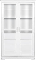 LUMISOL 75" Tall Kitchen Pantry with 4 Built-in Drawers, Kitchen Storage Cabinet with Glass Doors, Display Cabinet for Living Room Dining Room Office, White