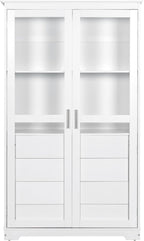 LUMISOL 75" Tall Kitchen Pantry with 4 Built-in Drawers, Kitchen Storage Cabinet with Glass Doors, Display Cabinet for Living Room Dining Room Office, White